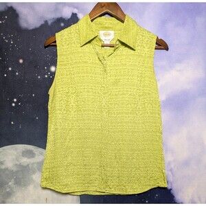 Talbots 100% Silk Lime Green Jacquard Sleeveless Top Size 8 Fall Autumn